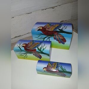 Handcrafted Parrot Design Decorative Boxes - Multicolor